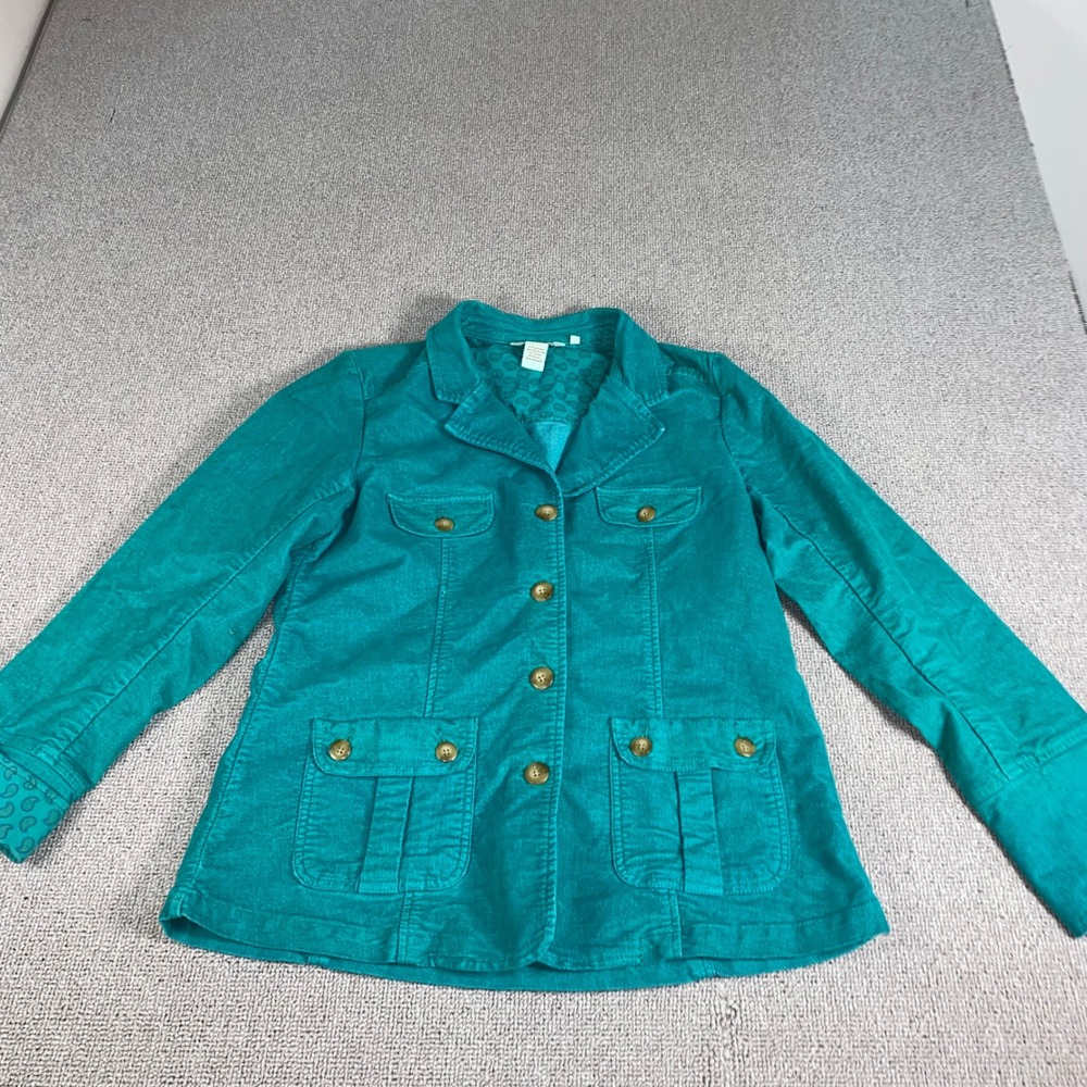 Sundance Jacket Women's M Teal Turquoise Button Front Utility Barn Boho Paisley